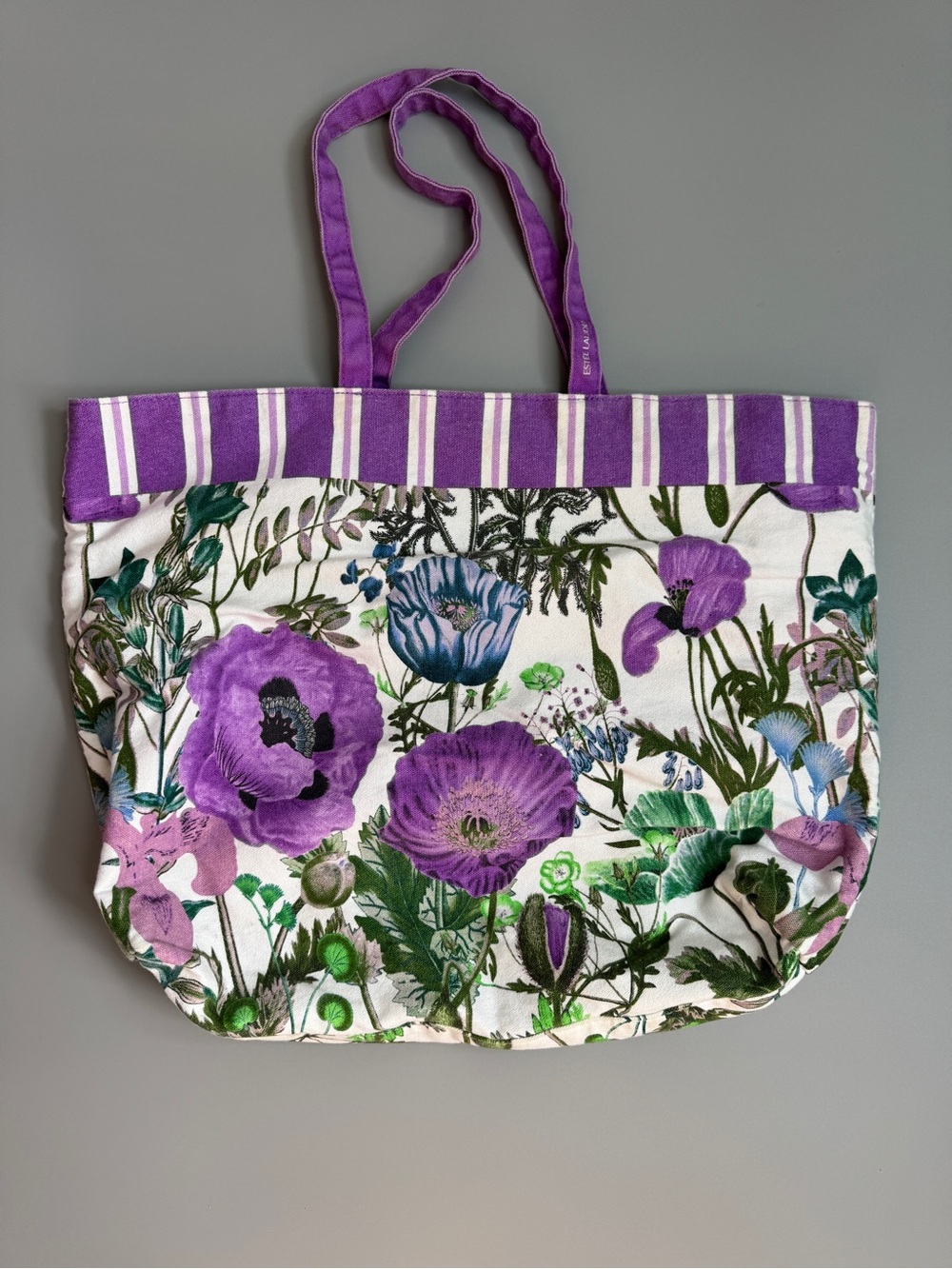 Estee Lauder Purple Floral Canvas Tote